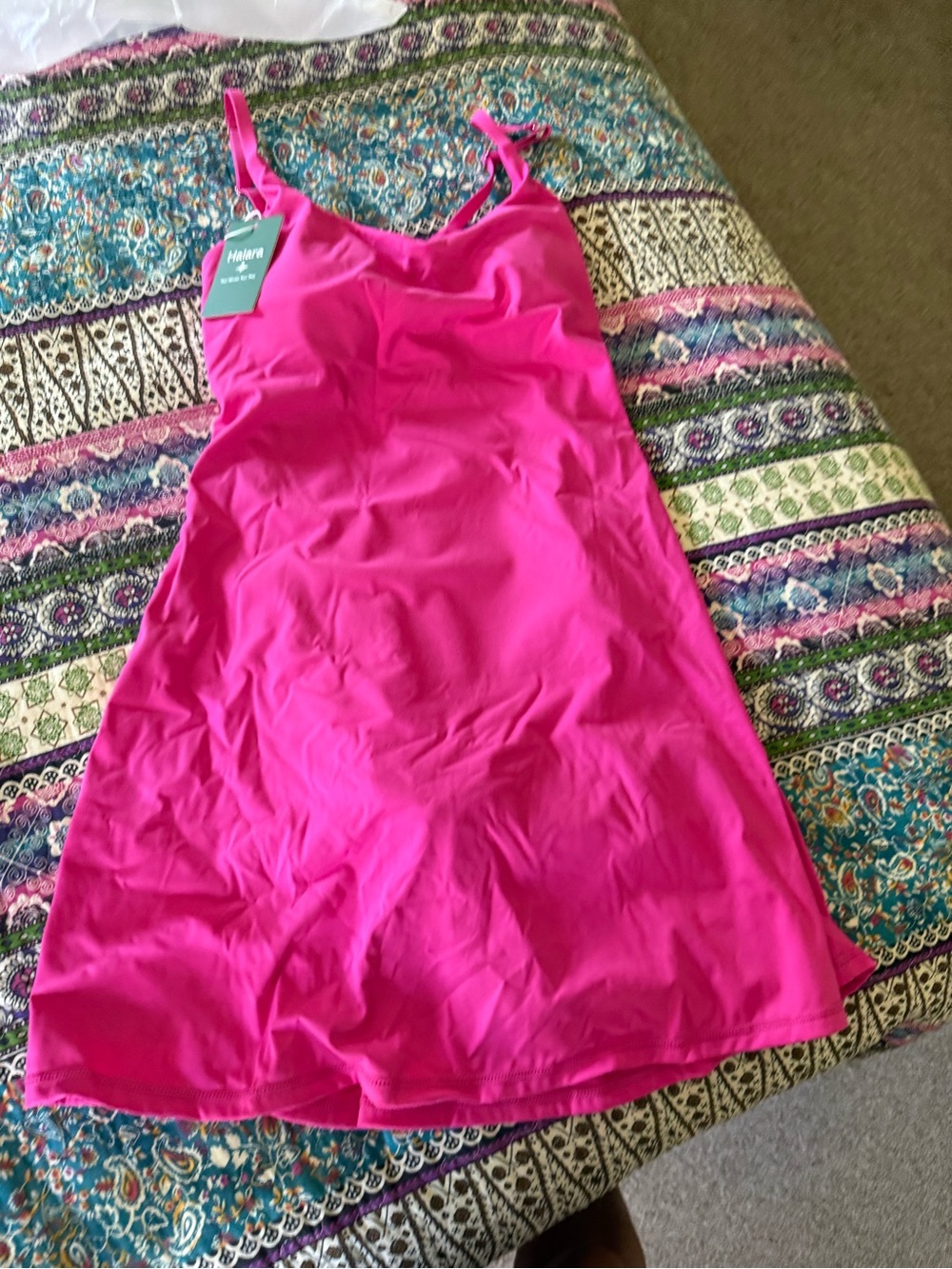 HALARA Hot Pink Athletic Dress with Adjustable Straps and built in shorts.